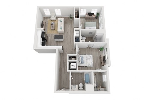 Floor plan for 2 beds, 2 baths, 963 sqft